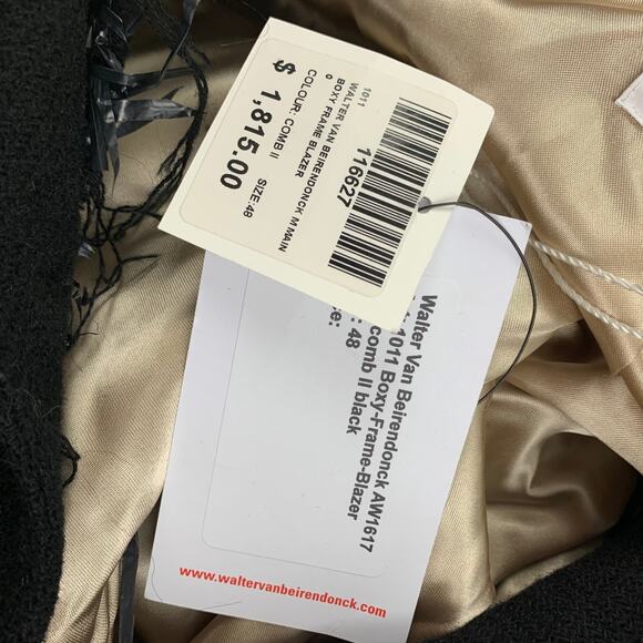 Size 16 Size 38 Black Metallic Textured Wool Boxy Frame Blazer - Picture 7 of 8